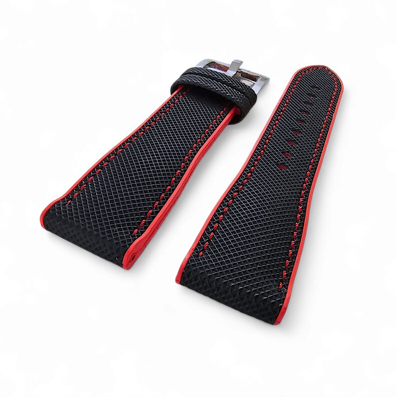 Sailcloth FKM Rubber Watch Strap: Black & Red Divers Band image 8