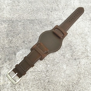 Leather Bund Watch Strap Band Handmade Military 20 22 mm Chocolate Brown Mens