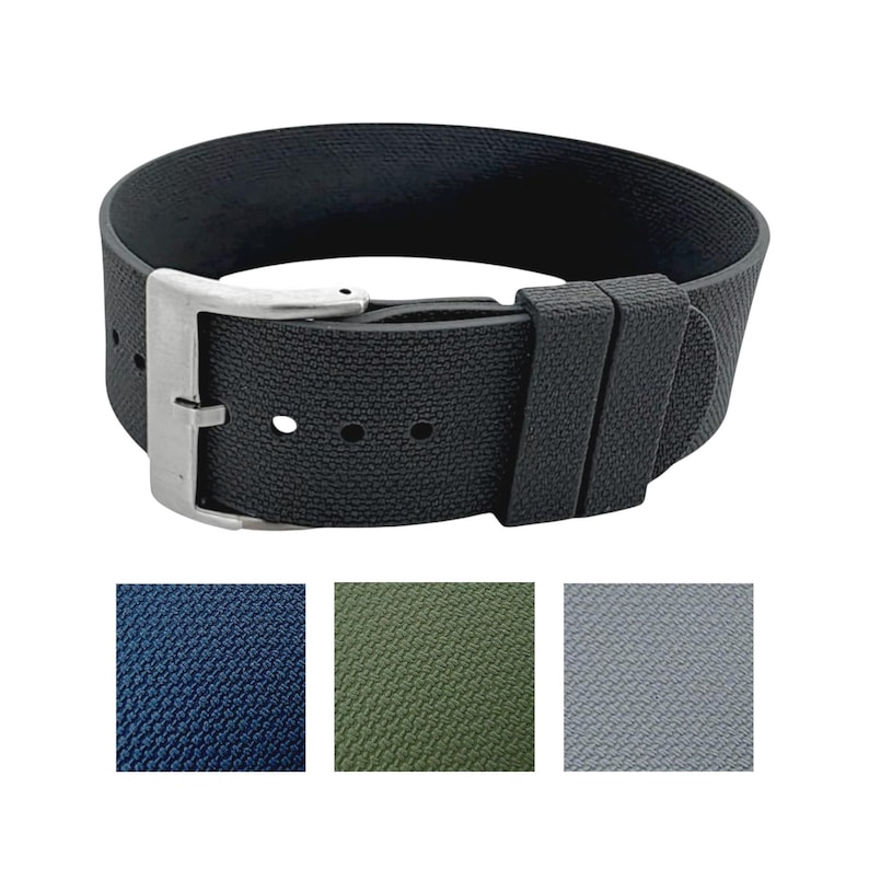 Green FKM Rubber Watch Strap: Military Style, 20mm 22mm One Piece image 7