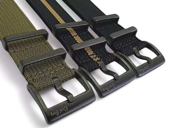 Black Buckle Ribbed Nylon Watch Strap Band Military Divers 20mm 22mm