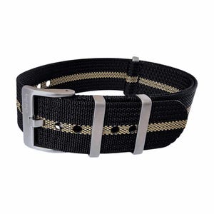 Geribbeld opgewaardeerd nylon militair horlogebandje, 1,4 mm dik, 20 mm, 22 mm, zwart kaki streep