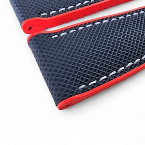 Bracelet de montre en caoutchouc FKM, toile à voile, hybride bleu et rouge, 20-22 mm image 7