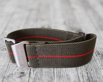 Elastic Nylon French Marine Nationale Watch Strap Band Military 20mm 22mm Green Red Stripe
