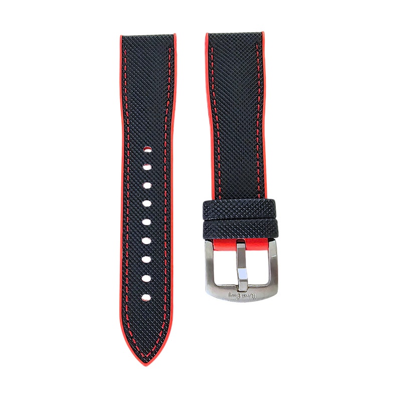 Sailcloth FKM Rubber Watch Strap: Black & Red Divers Band image 7