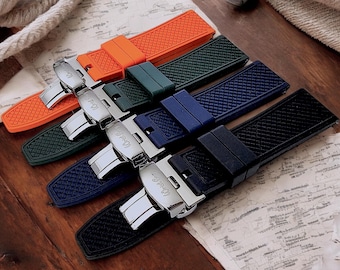 FKM Rubber Deployment Clasp Watch Strap Band Premium Two Piece Mens 18mm 20mm 22mm