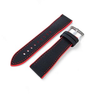 Sailcloth FKM Rubber Watch Strap: Black & Red Divers Band image 5