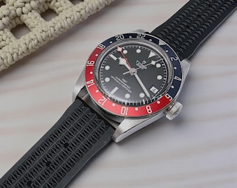 FKM Rubber Waffle Watch Strap 20mm 22mm Black