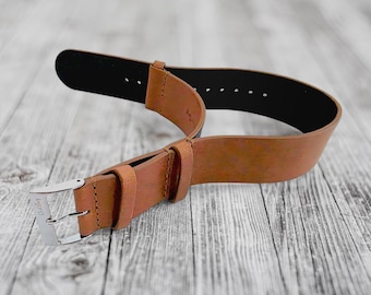 Correa de reloj militar de cuero Vanguard Horween de 20 mm y 22 mm, color marrón caramelo