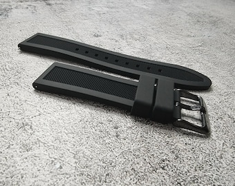 Bracelet de montre en silicone noir avec boucle noire, 18 mm-24 mm