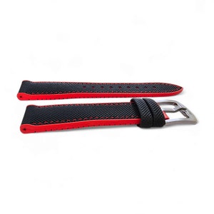 Sailcloth FKM Rubber Watch Strap: Black & Red Divers Band image 3