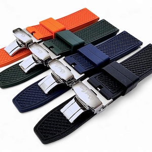 Correa de reloj de caucho FKM con cierre desplegable de acero inoxidable imagen 9