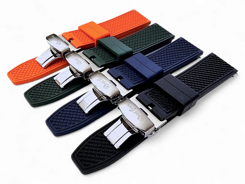 Correa de reloj de caucho FKM con cierre desplegable de acero inoxidable imagen 9