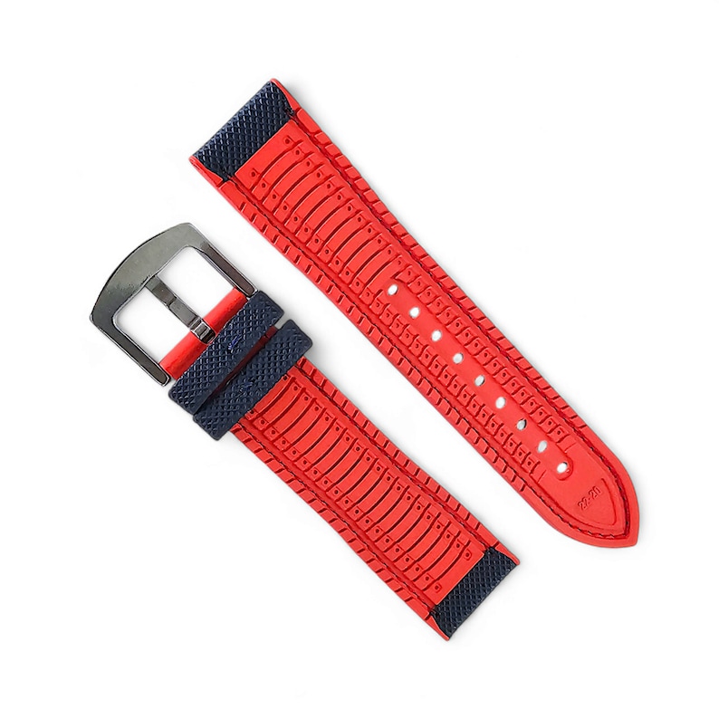 Bracelet de montre en caoutchouc FKM, toile à voile, hybride bleu et rouge, 20-22 mm image 10