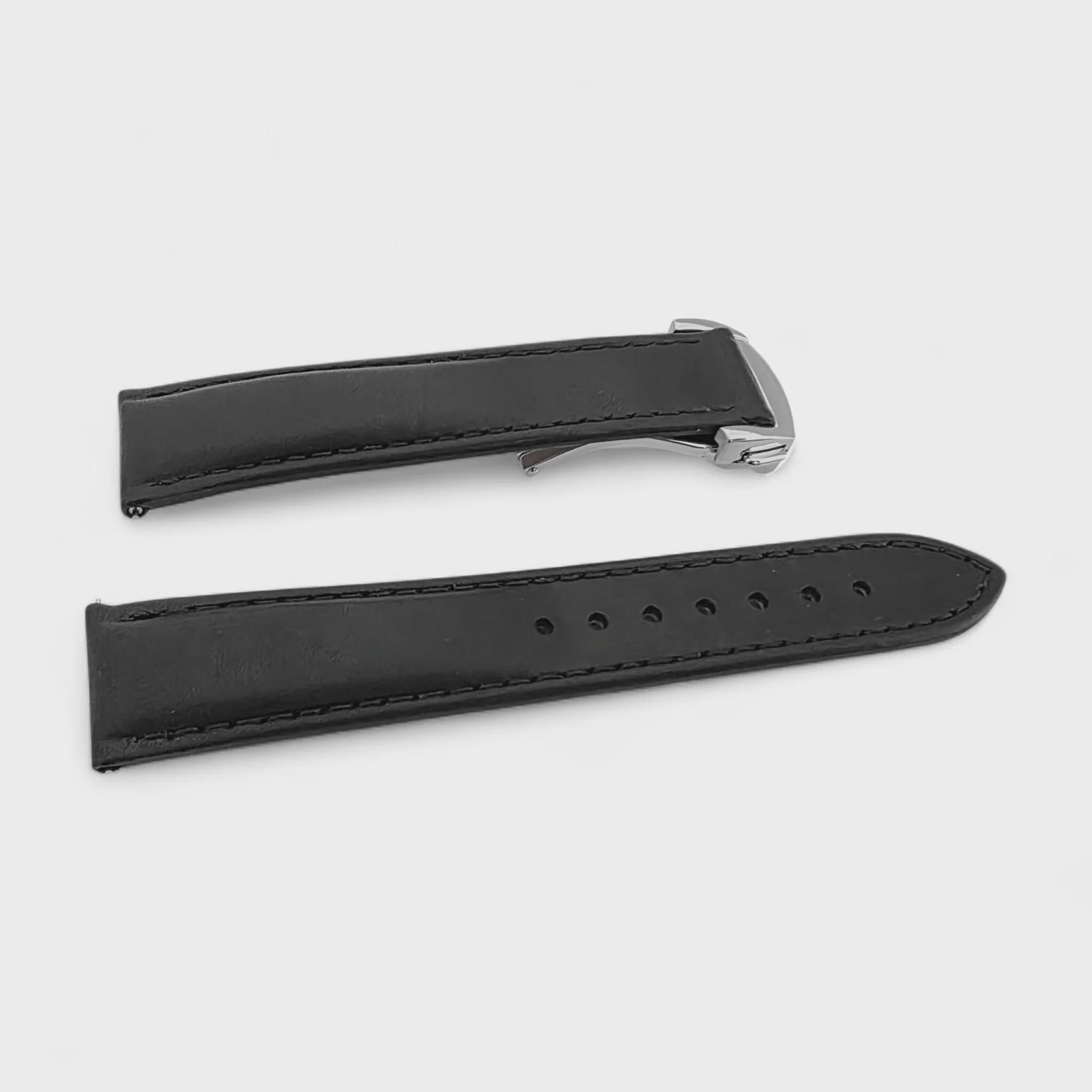 Deployant Watch Strap Full Grain Leather 18mm 20mm 22mm Black
