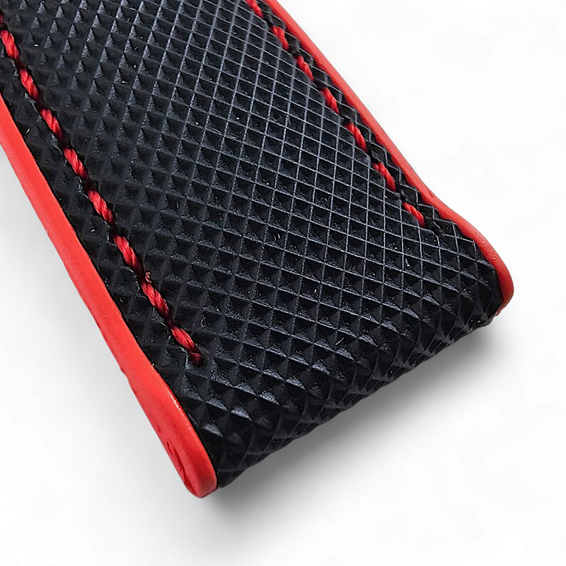 Sailcloth FKM Rubber Watch Strap: Black & Red Divers Band image 9