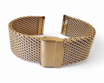 Gold Plated Shark Mesh Watch Strap Band, 18mm-22mm