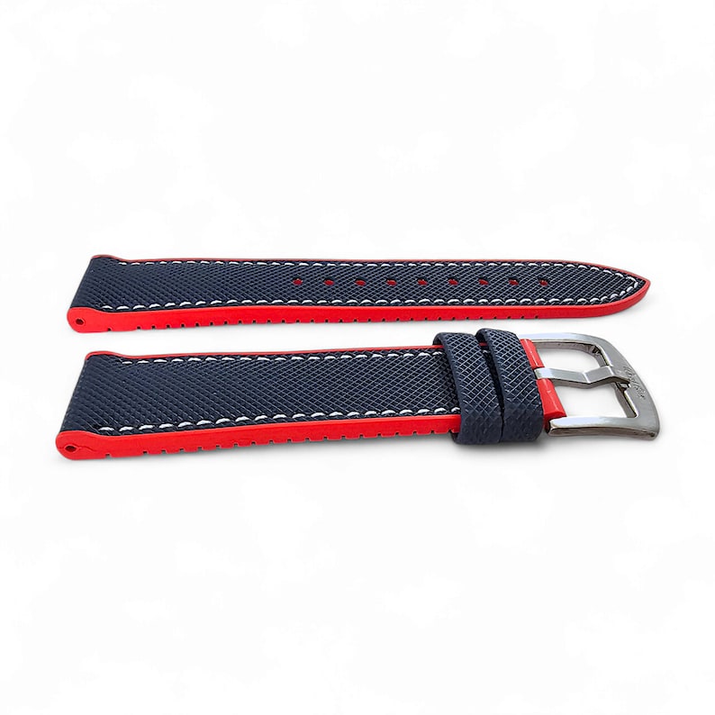 Bracelet de montre en caoutchouc FKM, toile à voile, hybride bleu et rouge, 20-22 mm image 3