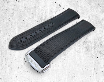 Correa de reloj híbrida de tela FKM con extremo curvo para Omega sin logotipo (20 mm, 21 mm y 22 mm)