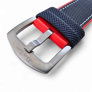 Bracelet de montre en caoutchouc FKM, toile à voile, hybride bleu et rouge, 20-22 mm image 9