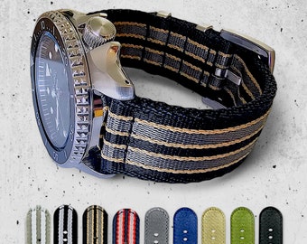 Correa de reloj de lona de nailon de dos piezas, estilo militar, de 20 mm y 22 mm, para hombre