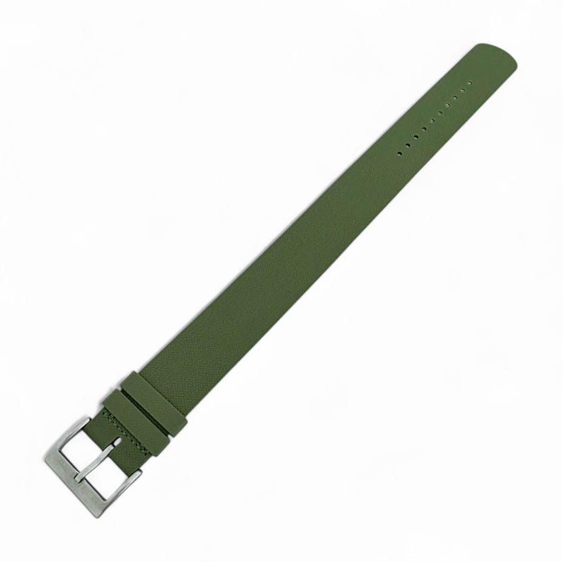 Green FKM Rubber Watch Strap: Military Style, 20mm 22mm One Piece image 3