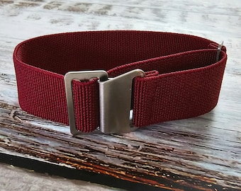 Correa de reloj Marine Nationale de nailon elástico de paracaídas de 18 mm, 20 mm y 22 mm de color granate y rojo