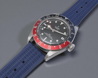 FKM Rubber Waffle Watch Strap 20mm 22mm Blue