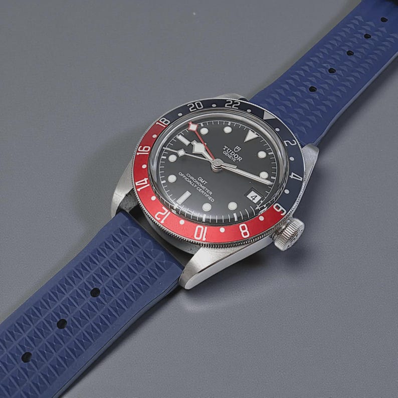 Correa de reloj de caucho FKM con diseño de gofre (20 mm y 22 mm), color azul imagen 1