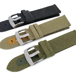 Canvas Watch Strap: 4mm Leather-Backed Band, Quick Release - 18mm 20mm 22mm