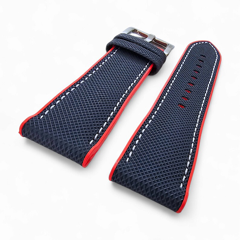 Bracelet de montre en caoutchouc FKM, toile à voile, hybride bleu et rouge, 20-22 mm image 6