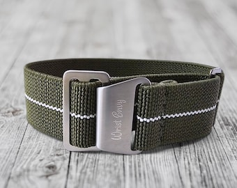 Elastic Nylon Marine Nationale Watch Strap Band 20 22 mm Green White