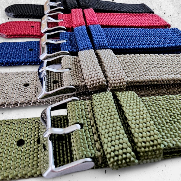 Stitched Sailcloth Canvas Watch Strap: Stainless Steel Buckle