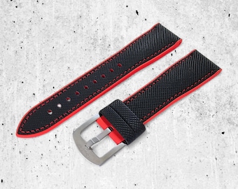 Correa de reloj de caucho FKM Sailcloth: correa de buceo negra y roja