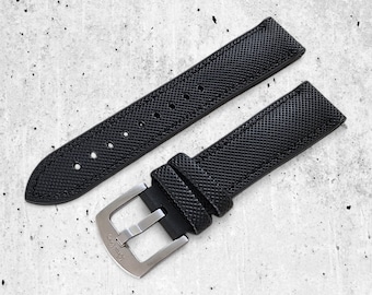 Correa de reloj de caucho FKM Sailcloth: correa de buceo negra de 20-22 mm