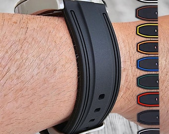 Two Tone Rubber Watch Strap: Quick Release Diver Band (20mm 22mm)