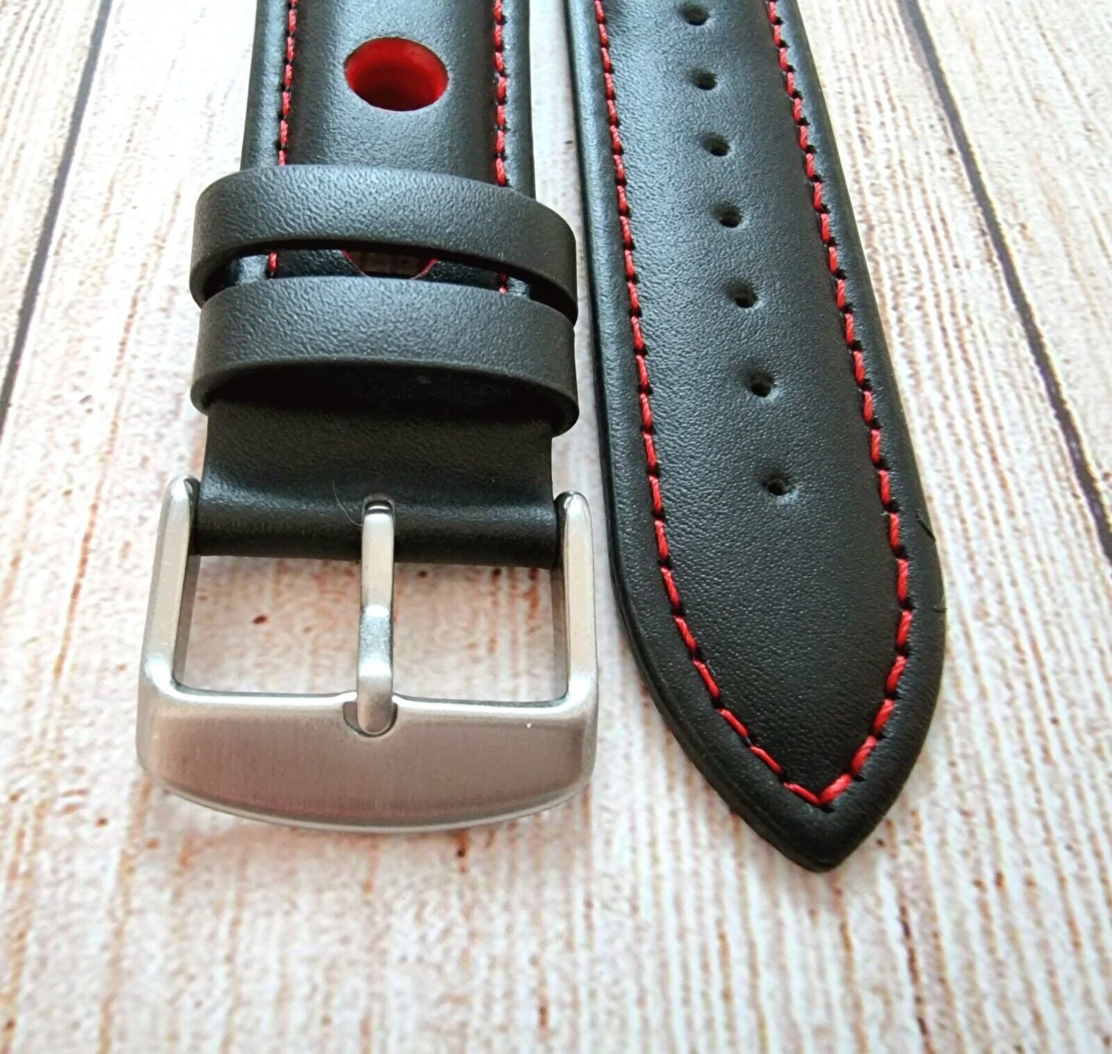 Crono Rally Strap Rally Racing Watch Strap: Premium Leather, Black With Red Stitch - Etsy