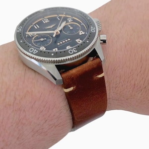 Handmade Full Grain Leather Watch Strap Band Dark Brown Thick Mens 20mm 22mm UK