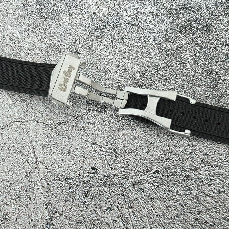 Marine Pro Deploy FKM Rubber Watch Strap 20mm 21mm 22mm Black image 9