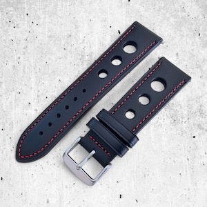 Premium Leather Rally Racing Watch Strap Band Mens 18mm 20mm 22mm 24mm Black Red