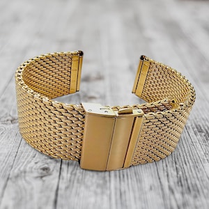 Gold Plated Shark Mesh High Quality 2.7mm Thick Watch Strap Band 18mm 20mm 22mm