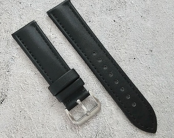 Correa de reloj de lona premium de dos piezas para buceo, 20 mm x 22 mm, color negro, repuesto.