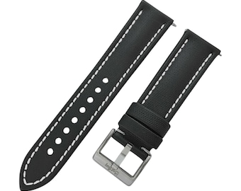 Correa de reloj de lona premium de dos piezas para buceo, 20 mm x 22 mm, costuras negras y blancas