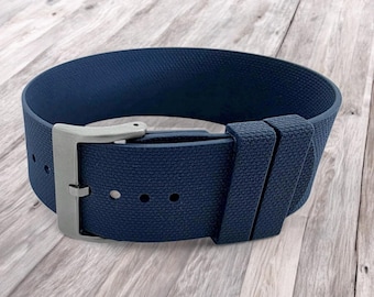 Correa de reloj de una sola pieza de caucho FKM de 1,4 mm de grosor, con cierre envolvente, para 20 mm y 22 mm, color azul