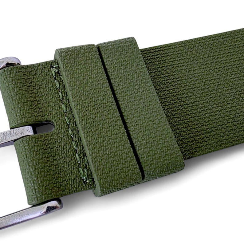 Green FKM Rubber Watch Strap: Military Style, 20mm 22mm One Piece image 5