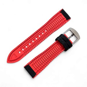 Sailcloth FKM Rubber Watch Strap: Black & Red Divers Band image 10