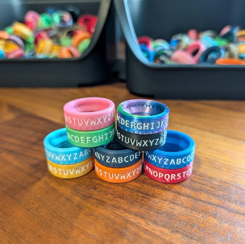 CipherFidget v2 - Decoder Ring Bundle | Mix & Match 3D Printed STEM Fidget Toy | Classroom Cryptography Kit | Secret Code Spy Rings Bulk image 2