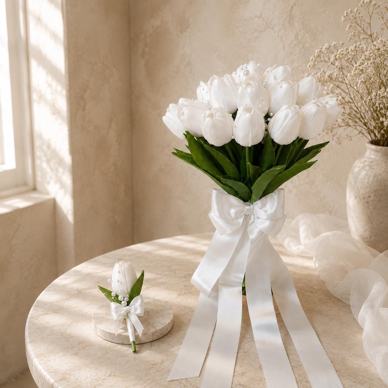 White Real-Touch Tulip Bouquet