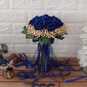 Dunkelblaue Samt Rose Braut Blume, Verlobung Bouquet, Verlobung Hochzeit Organisation, Brautjungfer Erinnerungen, Brautjungfer Blumen