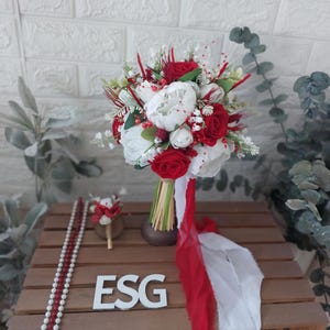 Bridal Flower, Red flower, bouquet design wedding accessory, bridal bouquet, artificial bouquet, artificial rose, redrose bouquet