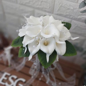 Real Touch Calla Lily Bridal Bouquet, Faux Flowers, Pearl Wedding accessory